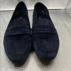 Mansur Gavriel Blue Suede Loafers with Penny Strap